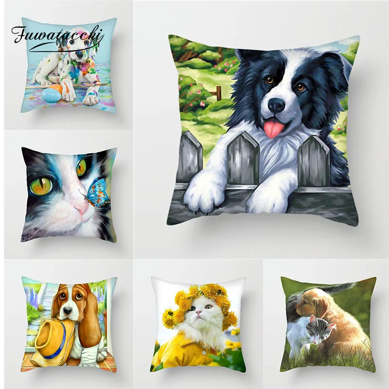 

Fuwatacchi Cute Dog Cat Animal Cushion Cover Squirrel Eagle Pillow Cover For Sofa Living Room Home Car Decorative Pillowcases