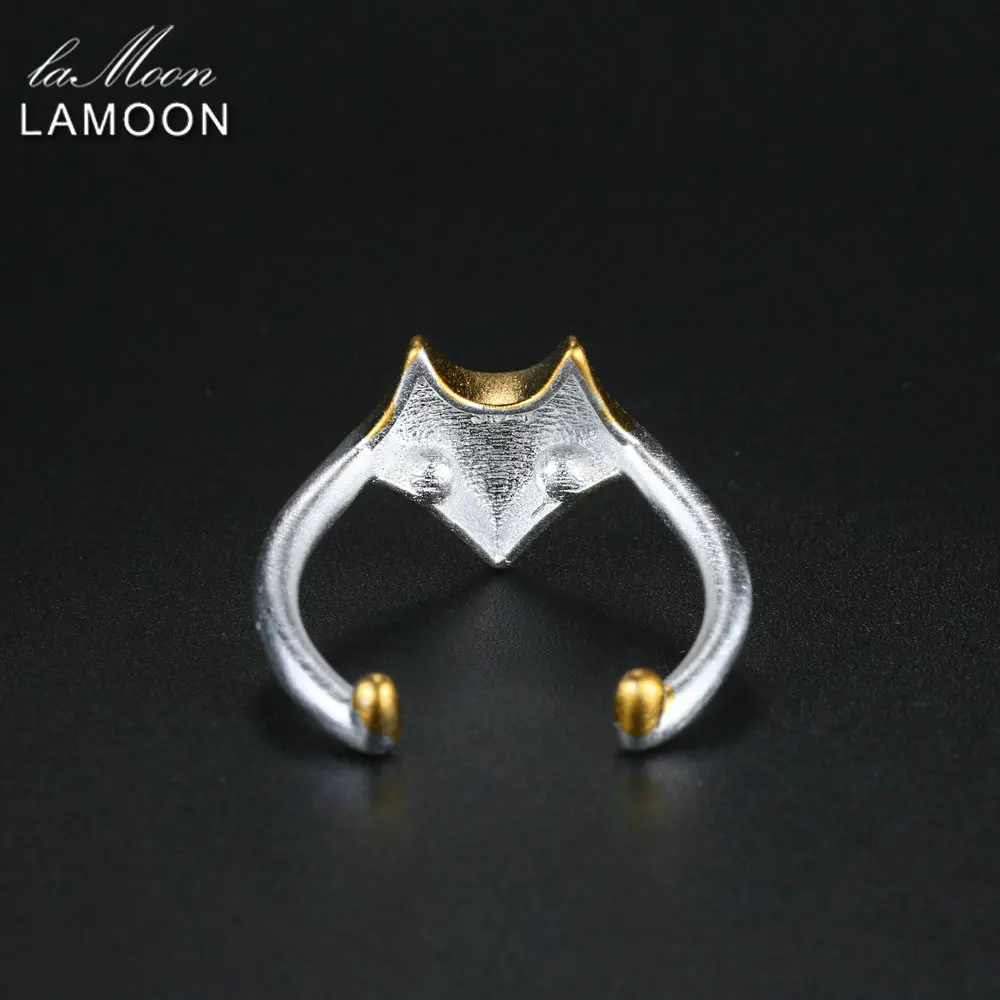 LAMOON S925 Silver Fox Rings for Women Charm Gold & Silver Color Cute Adjustable Animal Ring Fine Jewelry Girl Gift RY011