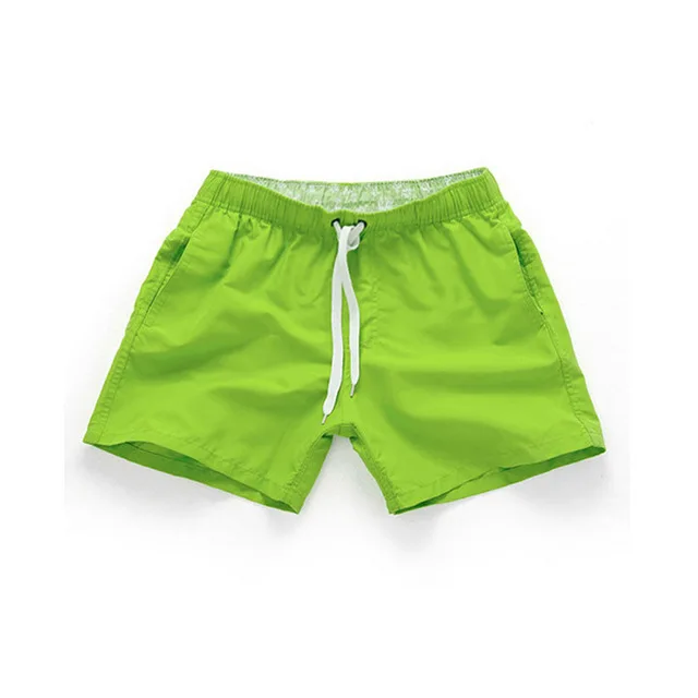 Beach shorts Fashion Printed Waist Shorts Board Shorts Men Casual Solid Mid Man Straight Drawstring Shorts S-XXL Hot Sale - Цвет: Fluorescent green