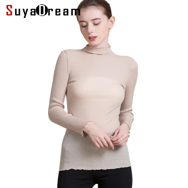 

Women Wool Pullovers 100% Wool Long sleeved Turtleneck Sweater for Women Rib Knits wear 2018 FALL Winter Bottoming shirt Black