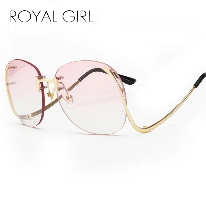 

ROYAL GIRL 2019 New Sunglasses Women Retro Designer Rimless Frame Gradient Lens Bent Legs Glasses UV 400 Lens ss119