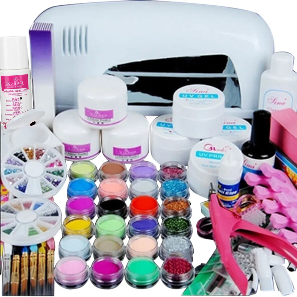

2017 New Hot Fashion 9W UV White Dryer lamp 24 color Acrylic Powder Nail Art Kit Gel Tools the most professional manicure set