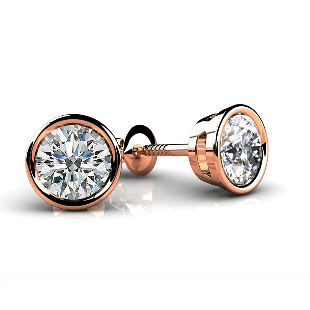 1.5 Ct Round Cut Natural Diamond Stud Earrings In 14k Rose Gold (1.5 Carat ,H-I SI2)