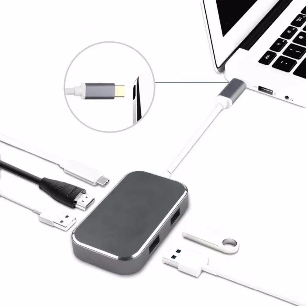 USB адаптер Thunderbolt 3 5 в 1 Тип C 0 концентратор мульти порт HDMI 4K 60 Гц PD зарядный для MacBook