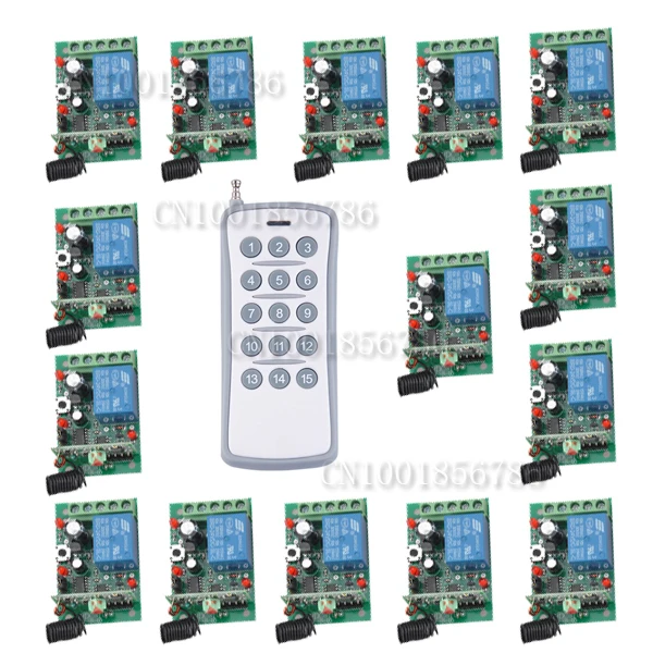 

15Receiver 1Transmitter Wireless Controller Remote Control Relay LED Learn Code Long Range DC24V 1CH RF Remote Control Switch