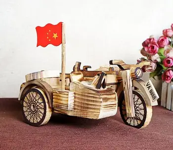 

Popular toy wooden three-wheeled motorcycle model wooden handicraft side three rounds