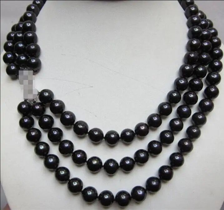 

Free Shipping >>BEAUTIFHL 3 ROWS TAHITIAN NATURAL 10-11MM AAA BLACK PEARL NECKLACE SILVER BUCKLE