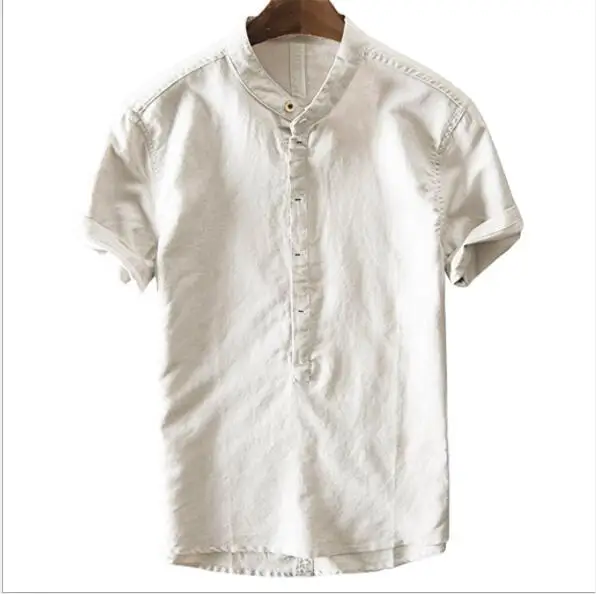 Мужская льняная рубашка с коротким рукавом Летняя Повседневная из хлопка и льна