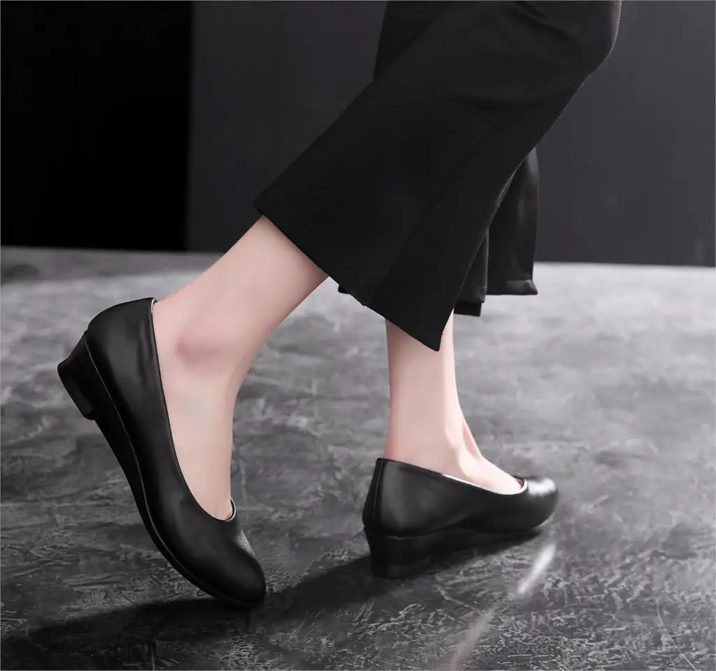 Women Ballet Shoes Black Women Wedges Casual PU leather Shoes Office Work Boat Shoes Cloth Sweet Loafers Womens Classics Shoes