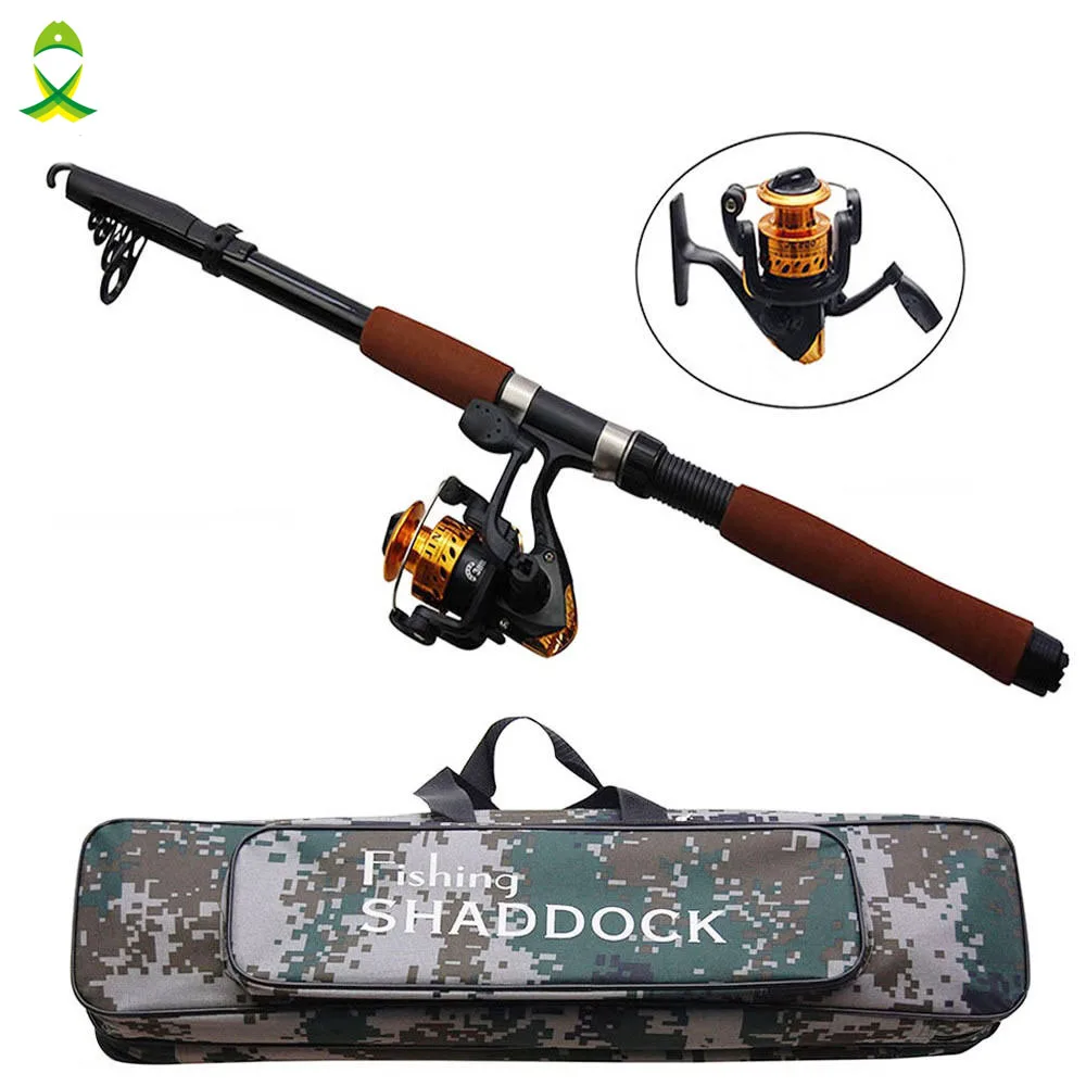 JSM 2.4m Fiberglass Telescope Baitcasting Fishing Rod And Reel Fly Fishing Casting Spinning Fishing Rod And Waterproof Bag Combo