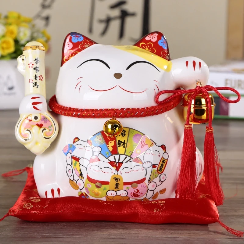 10 дюймов Maneki Neko керамика Lucky Cat домашний декор фарфоровые декоративные украшения бизнес-подарки Фортуна кошка копилка фэншуй ремесло подарок