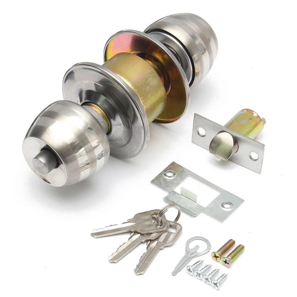 Round Door Lock Lever Handle Knob Stainless Steel for Bedroom Bathroom