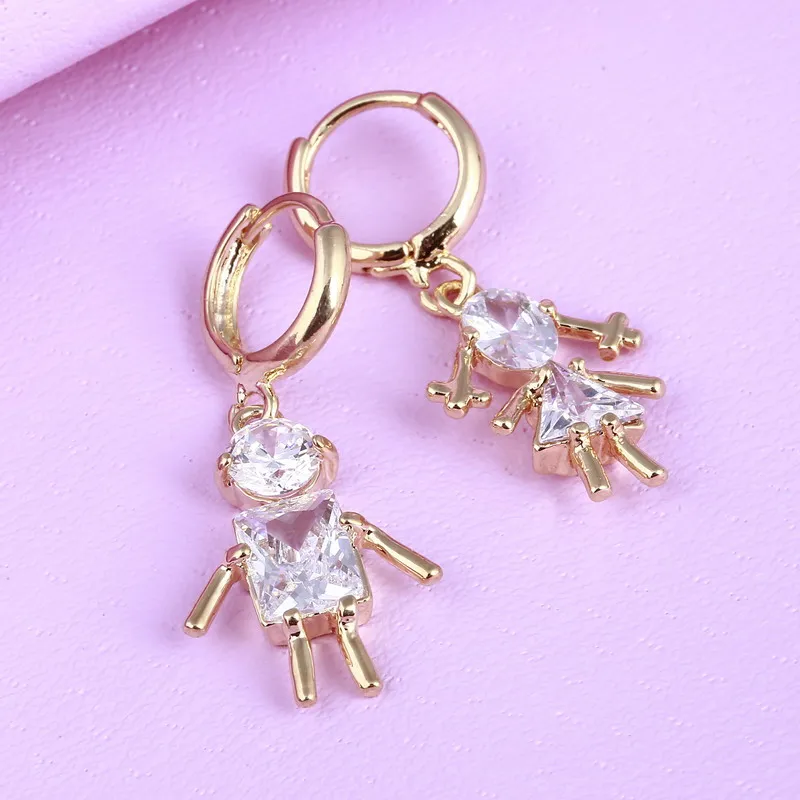 

Luxury Rhinestone Bridal Drop Earrings Mini Figure Design Boy Girl Shape Cubic Zirconia Earring Statement For Female