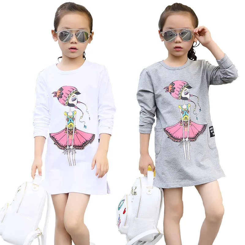 

Summer Dress Girls Cotton White Cartoon Dress Big Princess Girls Children Dress Spring 2019 New Holiday Clothing 4 - 12 Year