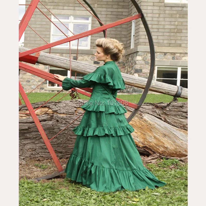 

New Arrival!Retro Green Satin Vintage Costumes Victorian dresses Civil War Gown historical dresses Retro regency dress HL-109