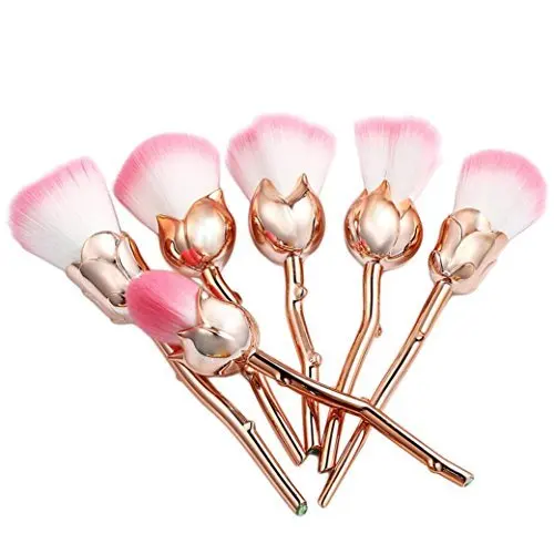 

GUJHUI 6pcs Metal Makeup Brushes Set Rose Flower Foundation Powder Contour Base Make Up Brush with Free Fat Fish Brush Cosmetics