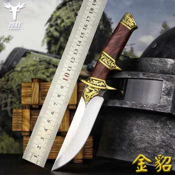 

Tactical Authentic self-defense 9Cr18Mov straight knife outdoor survival Forge steel hardness tactical copper handle Handmade