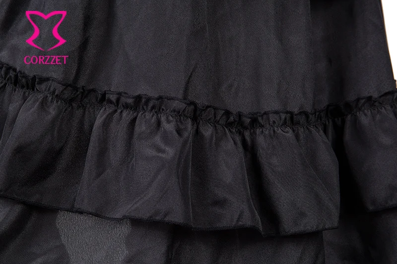 6xl плюс Размеры Черный оборками из шифона Готический юбка миди Викторианской стимпанк юбка Сексуальная Высокая Низкая Винтаж Юбки для