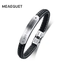 Meaeguet гравировка лазерная натуральная кожа ID браслет для мужчин и женщин индивидуальные информация браслет подарок на день рождения