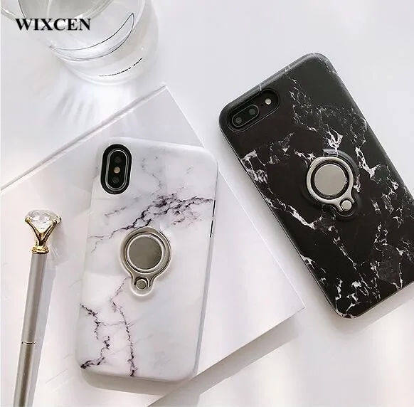 Wixcen Черный Белый Мраморный чехол-подставка для Iphone 7 7plus 6 6s 8 Plus X корейский мягкий