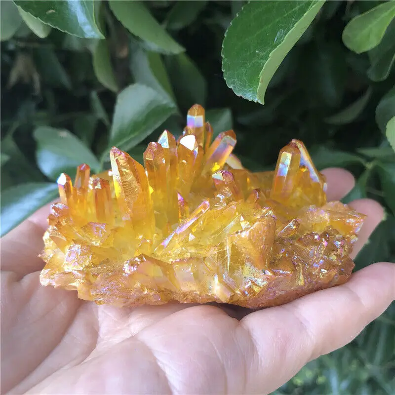 

Drop Shipping 177g Electroplate Yellow Titanium Lemurian Quartz Cluster Crystal Mineral Mineral Crystals