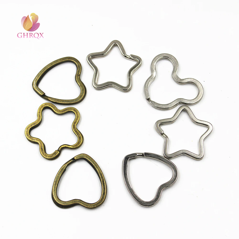 

GHRQX heart star flower Keyring Keychain Split Ring Silver Key Ring Key Chain keychain wholesale Diy Jewelry Accessories 3 pcs
