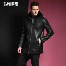 Куртка из натуральной кожи, мужская шуба из овчины, Мужская Шуба с капюшоном и меховым воротником, Повседневная шуба из натурального меха