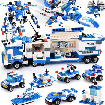 

825PCS 8 IN 1 Building Blocks Robot Aircraft Car model Bricks City Police Blocks Set Children Creative Toys