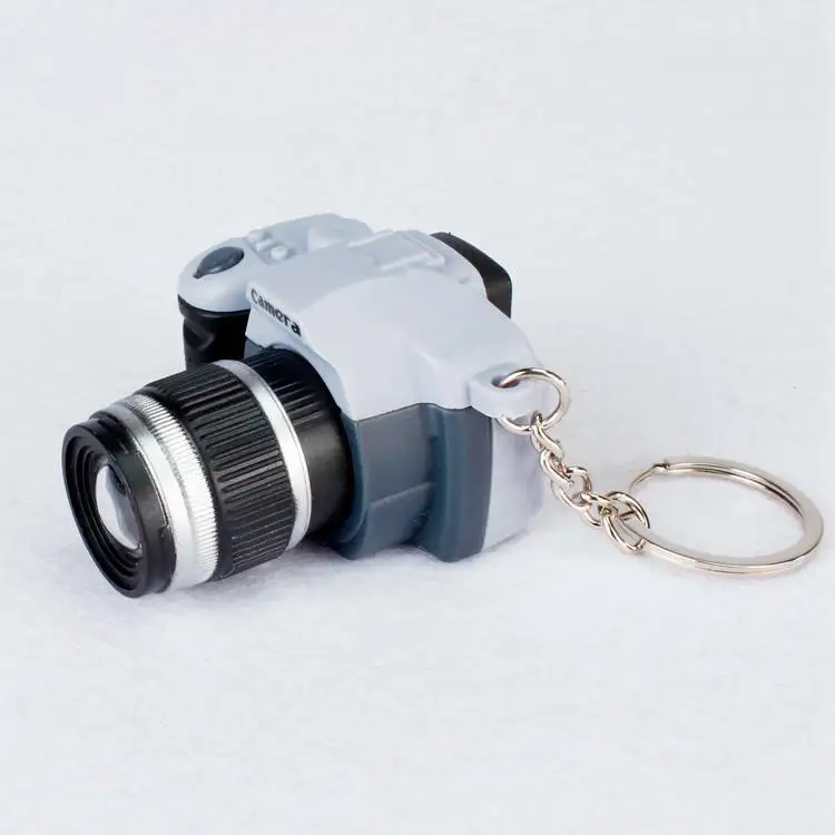 Светодиодный светящийся звуковой светящийся кулон сумка для ключей аксессуары пластиковая игрушечная камера автомобильные брелки Детские Цифровые зеркальные камеры игрушка капля - Цвет: Серебристый