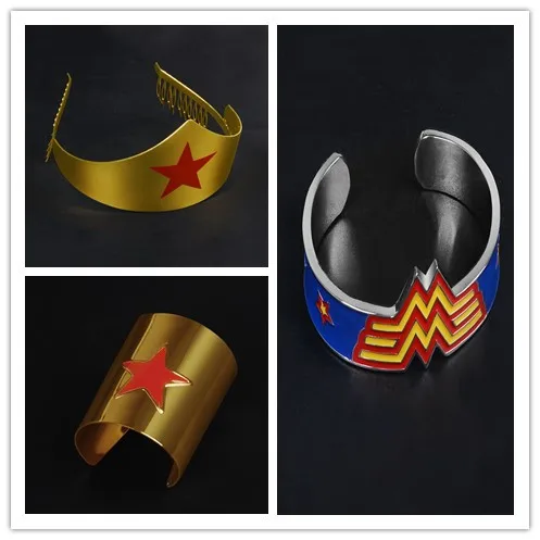 

2016 DC Comics Wonder Woman Cuffs Bracelet BanglesTiara Gold Crown Cosplay props