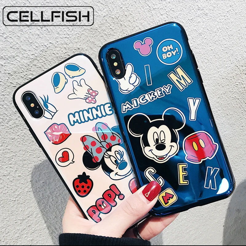 

Cute Minnie Mickey Mouse Case Cover for iPhone X 10 XS Max XR 8 7 6s Plus Coque Disneys Phone Case Blue Ray IMD Silicone Cover