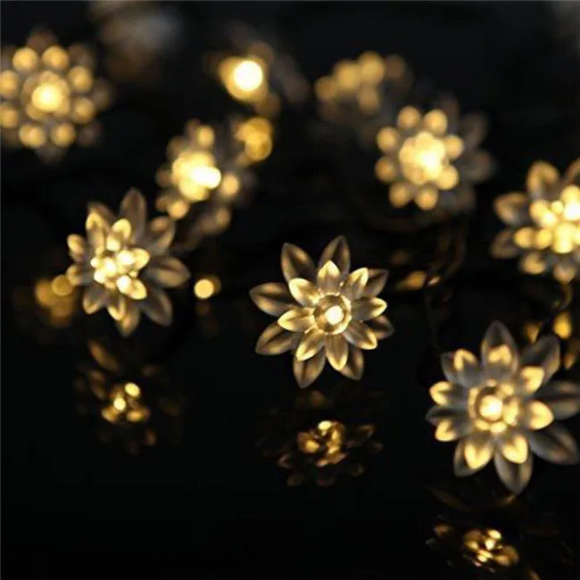 solar Powered Lotus Flower string lights, for Garden chrismas Patio ...