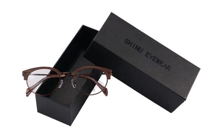 Круглые очки ретро оправа полуобода Имитация древесины зерна оправа для очков для мужчин и женщин с коробкой чехол ткань Oculos de grau 1983