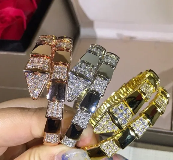 

Hot party jewelry 925 sterling silver zircon snake bracelet strech snake head bangle famous brand jewelry rose gold silver gold