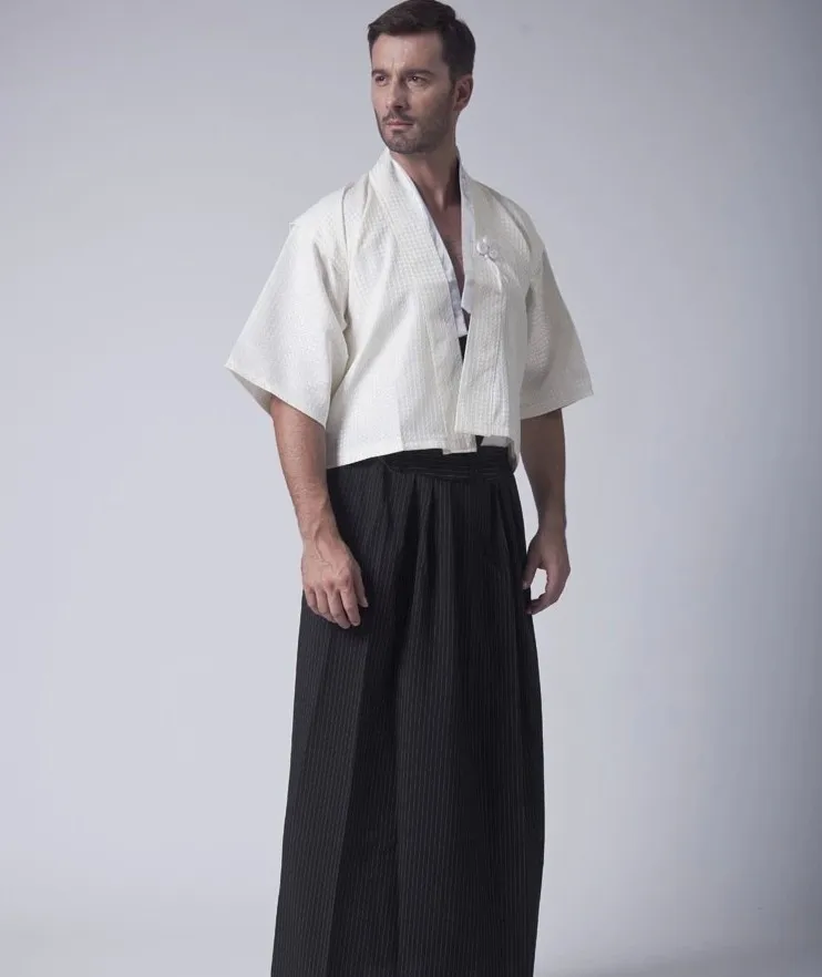 Classic Japanese Samurai Clothing Men's Warrior Kimono With Obi Traditional Satin Yukata Convention Costume One Size