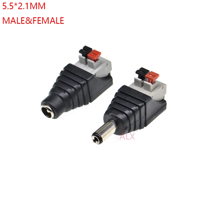 

2PCS 12V dc power 5.5*2.1MM MALE female connector adapter 5.5X2.1MM male plug female socket Pressed type for LED Strips