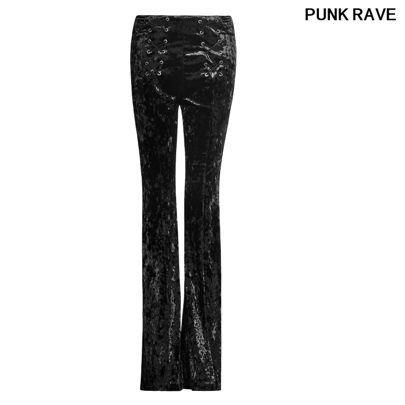 

Gothic Fancy Design Elastic Flare Wide Leg Trousers Capris Classic Hallowmas Flower Black Velvet Flared Pants PUNK RAVE PK-104