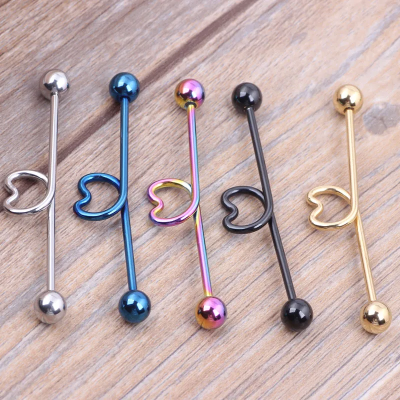 2pcs Black Silver Blue Heart Shape industrial barbell piercing spiral earring ear Piercing