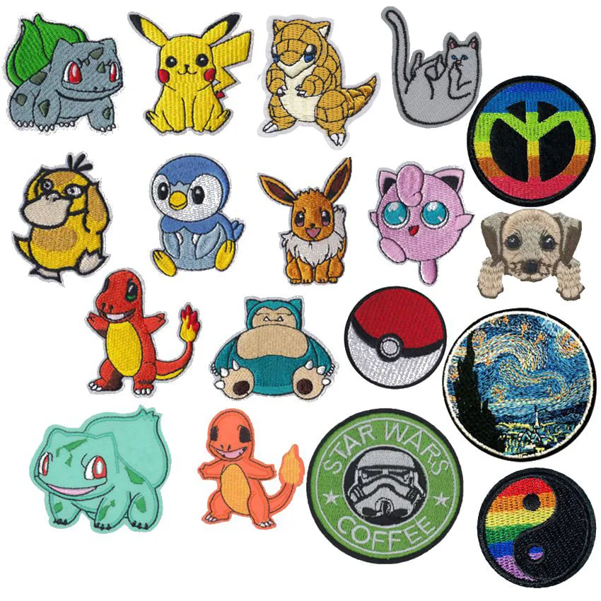 

1Pcs New Animal Pikachu Eevee Iron on Embroidered Patch Star Wars Fabric Patches Kids Jacket Backpack Clothing Accessories DIY