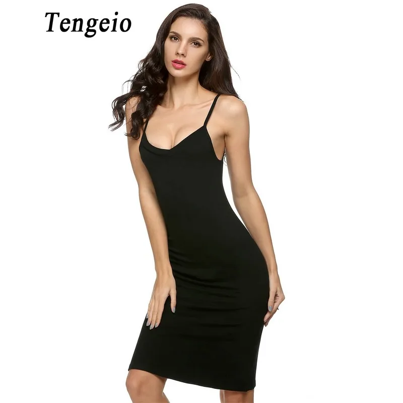 Tengeio 2018 Women Sexy Strap Full Slips dress Long Underdress Sleeveless Plus Size Bodycon Bottoming Straight Petticoat Femme