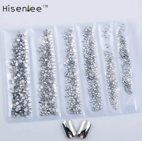 ss3 ss4 ss5 ss6 ss8 ss10 Small Sizes all 1728pcs Nails Art Crystal Glass Rhinestones For Nails 3D Nail Art Decoration Gems - Цвет: silver mine