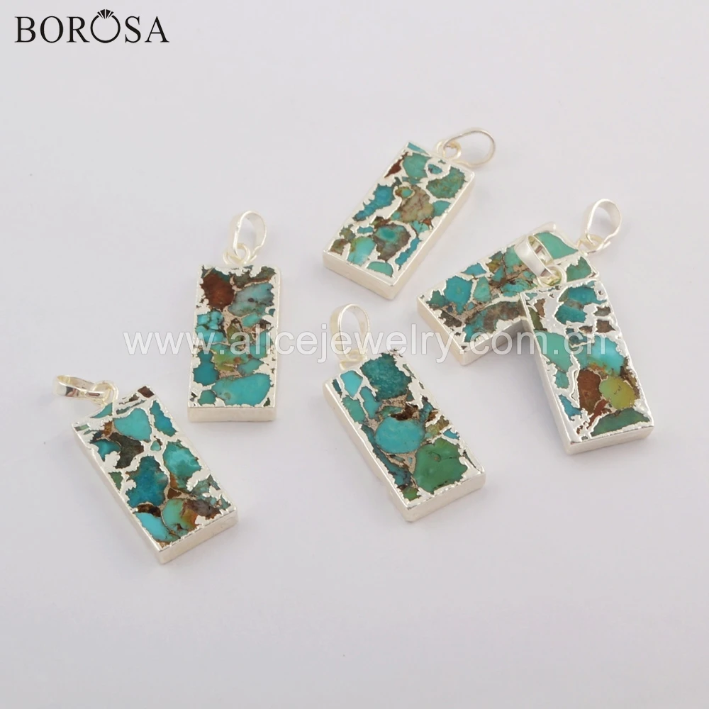 BOROSA 5/10 шт Модный прямоугольник Серебряный Цвет Медь натуральная бирюза кулон