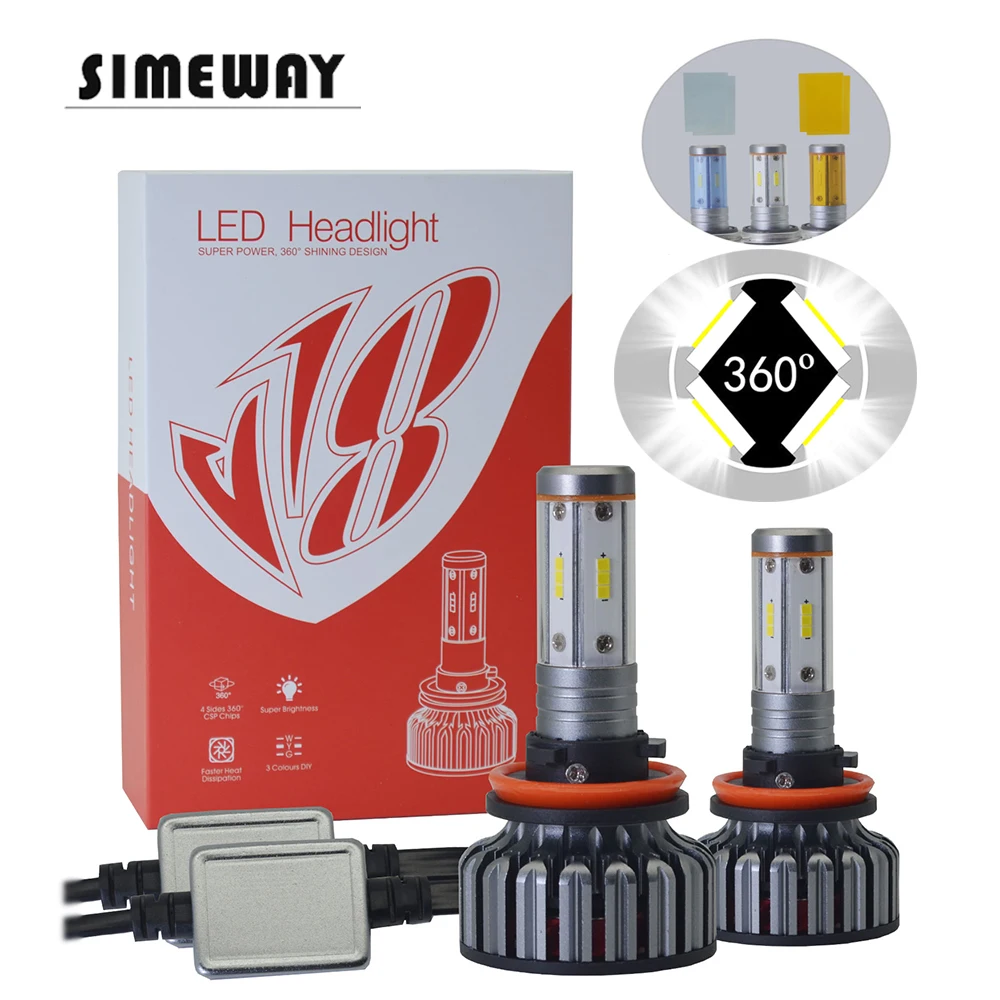 Simeway 2x Car LED H11 mini Headlight Bulbs Kit H1 HB4 9006 H4 9012