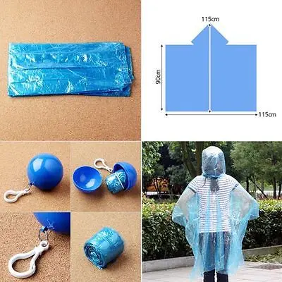 Unisex Disposable Portable Raincoat Rain Jacket Poncho Rainwear Keyring Ball Raincoats