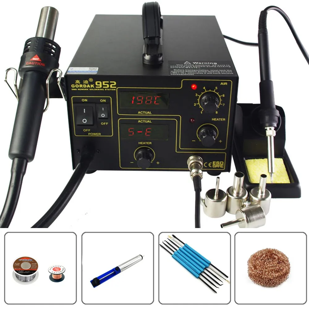 Good Quality 220V/110V Gordak 952 2 In 1 Desoldering Station Hot Air Gun Soldering Iron Constant