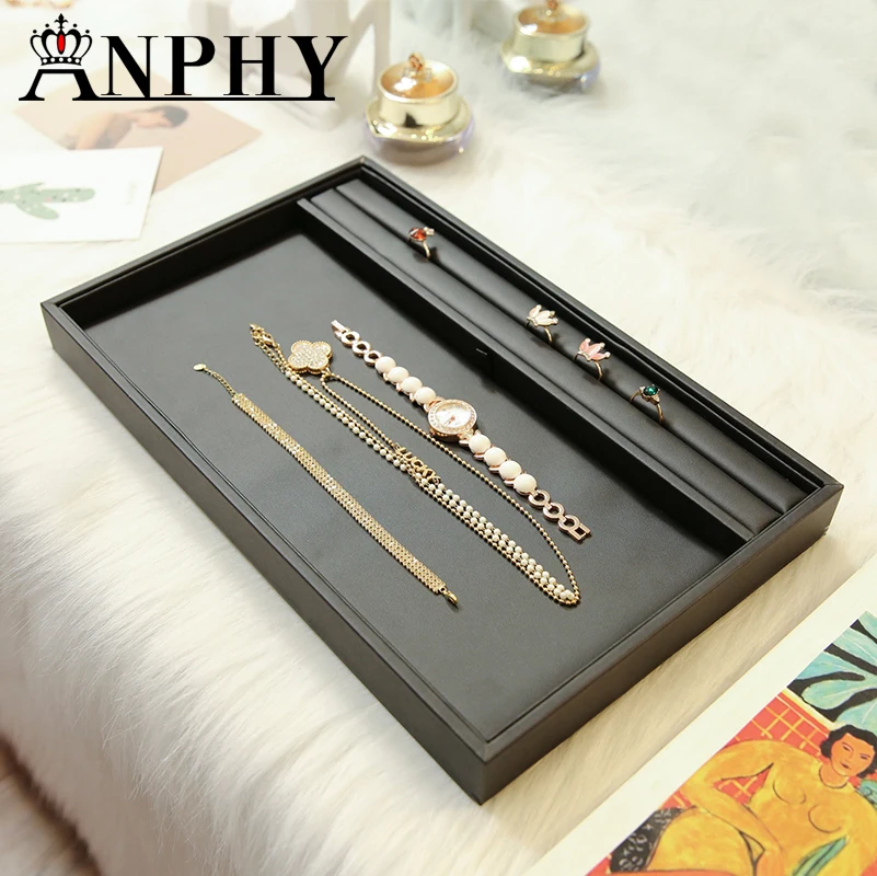

ANFEI Black PU Leather Jewelry Display Tray Ring Necklace Earring/Watch Display Storage Holder For Jewelry Exhibitor GD2023