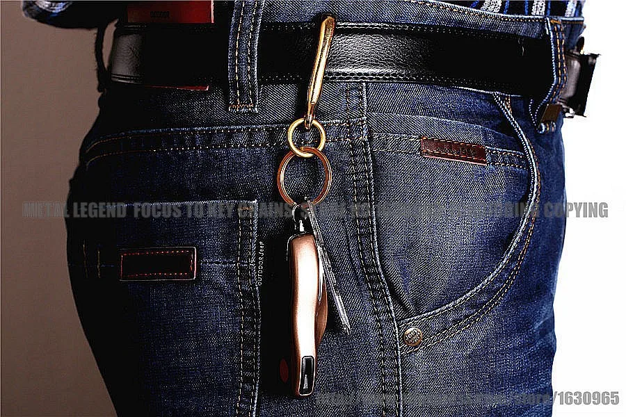 QOONG чистый ручной работы латунный мужской ремень держатель для ключей прочный и прочный брелок металлический автомобильный брелок подарок для мужчины T01