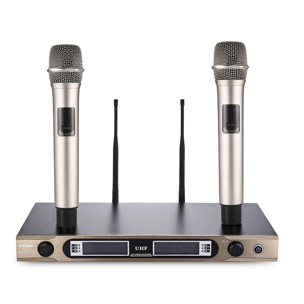 WEISRE U-3316 720-770 МГц UHF беспроводная 2-канальная портативная микрофонная система с 2 микрофоном для речи Караоке Встреча Вечерние
