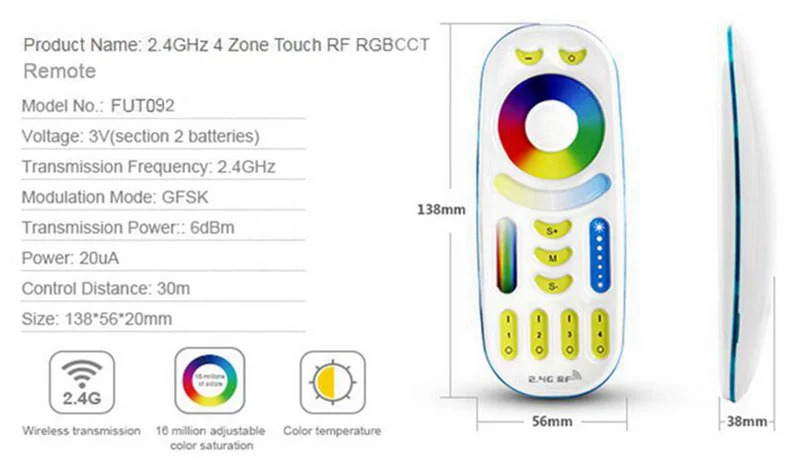 Mi светильник 2,4G RF беспроводной диммер Одноцветный CCT RGB RGBW RGB+ CCT FUT036 FUT037 FUT038 FUT039 DC12-24V контроллер светодиодной ленты