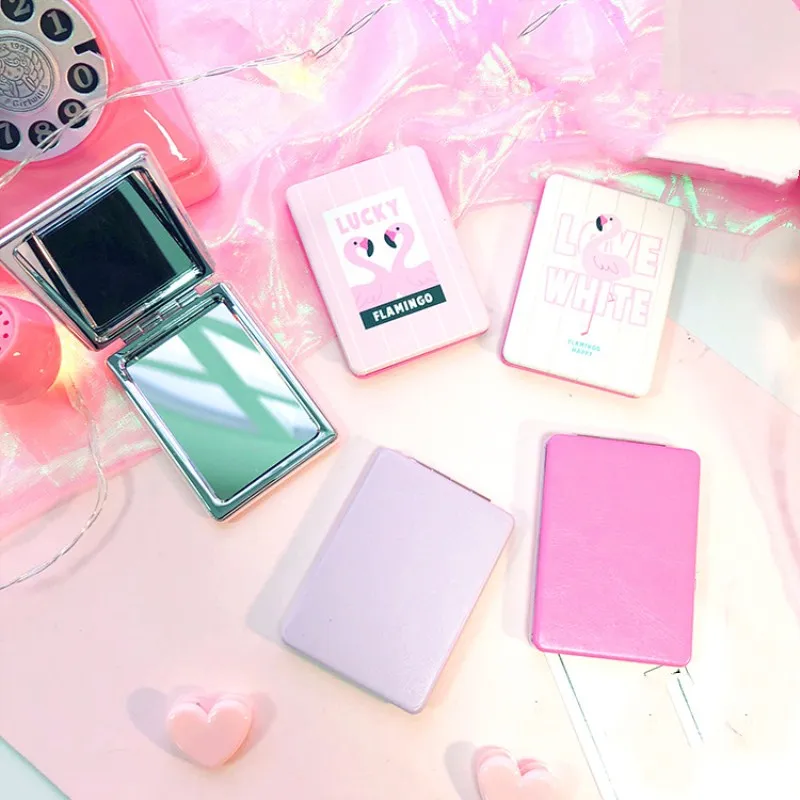 1pc Mini Mirror Pocket Makeup Mirror Square Flamingos Makeup Mirrors